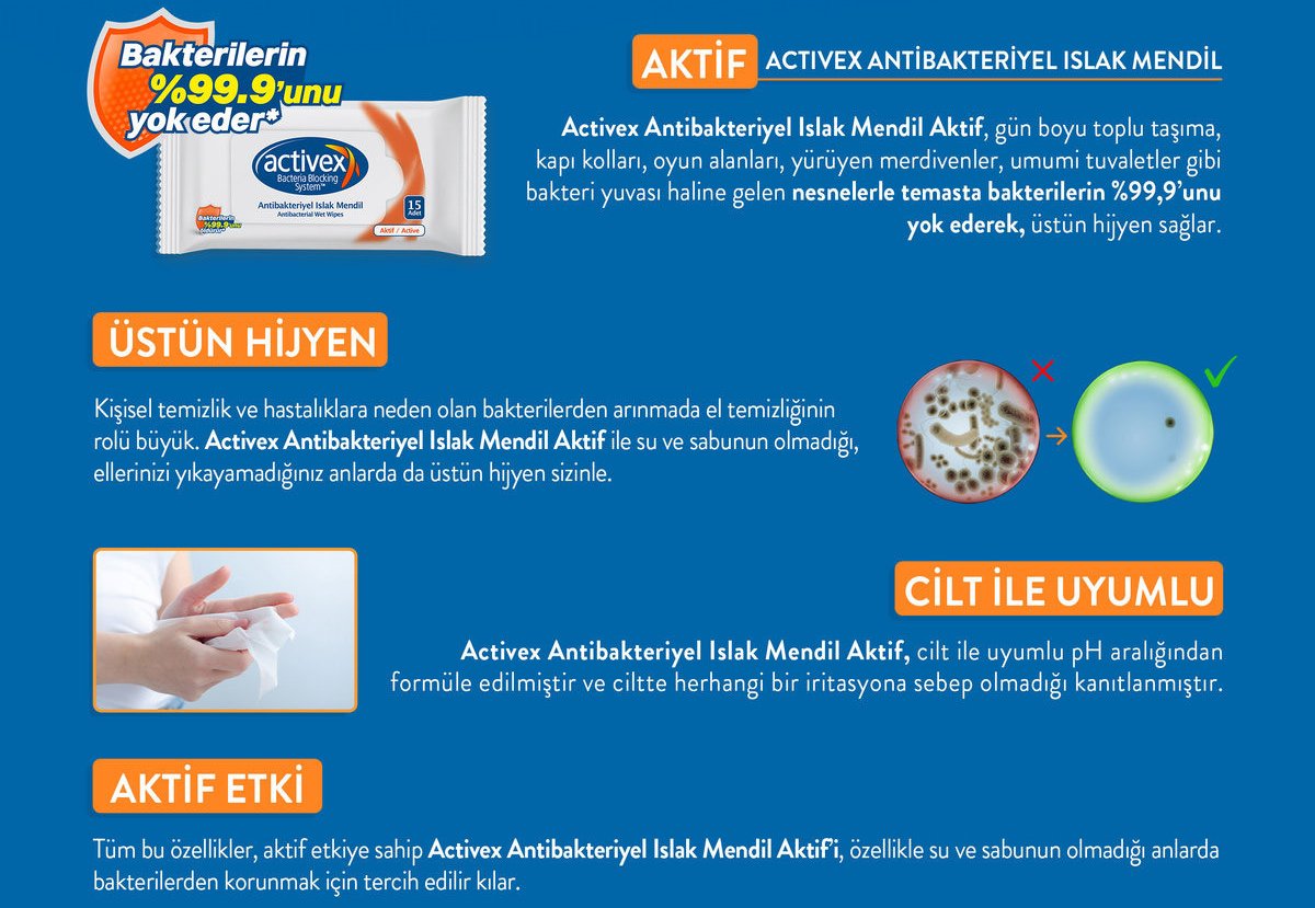 Activex Antibakteriyel Islak Mendil 3x15 Adet Açıklama